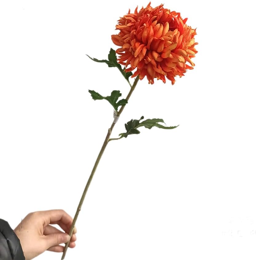 Single Stem Artificial Chrysanthemum, Realistic Faux Flower, 48cm Long, 3-Pack, Perfect for Home & Commercial Decoration (Orange)