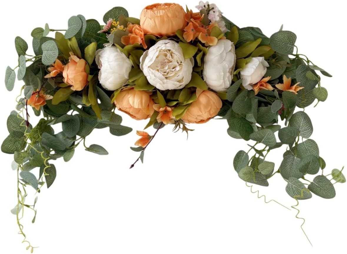 Wedding Arch Flowers, 30 Inch Rustic Artificial Floral Swag for Door Lintel, Green Leaves Rose Peony Sunflowers Table Centerpieces Home Decoration