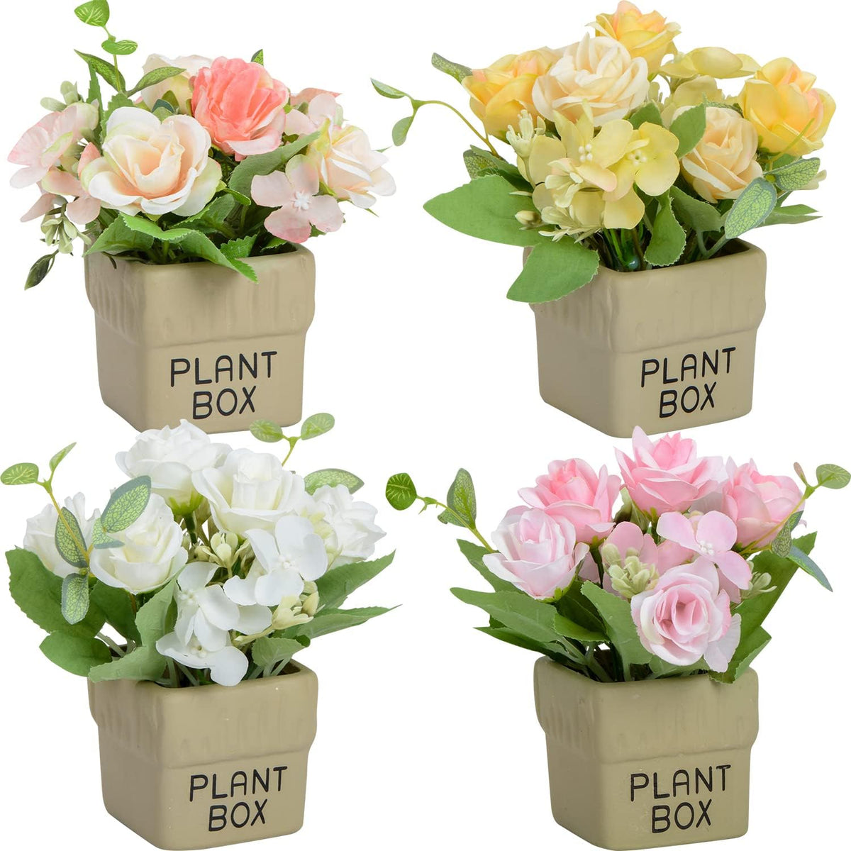 Artificial Flower Plants – Mini Fake Hydrangea Flowers in Pot for Home Decor Party Wedding Office Patio Table Desk Decoration, Set of 4, Size: 3.3"(Diameter) x 5.5"(Tall)