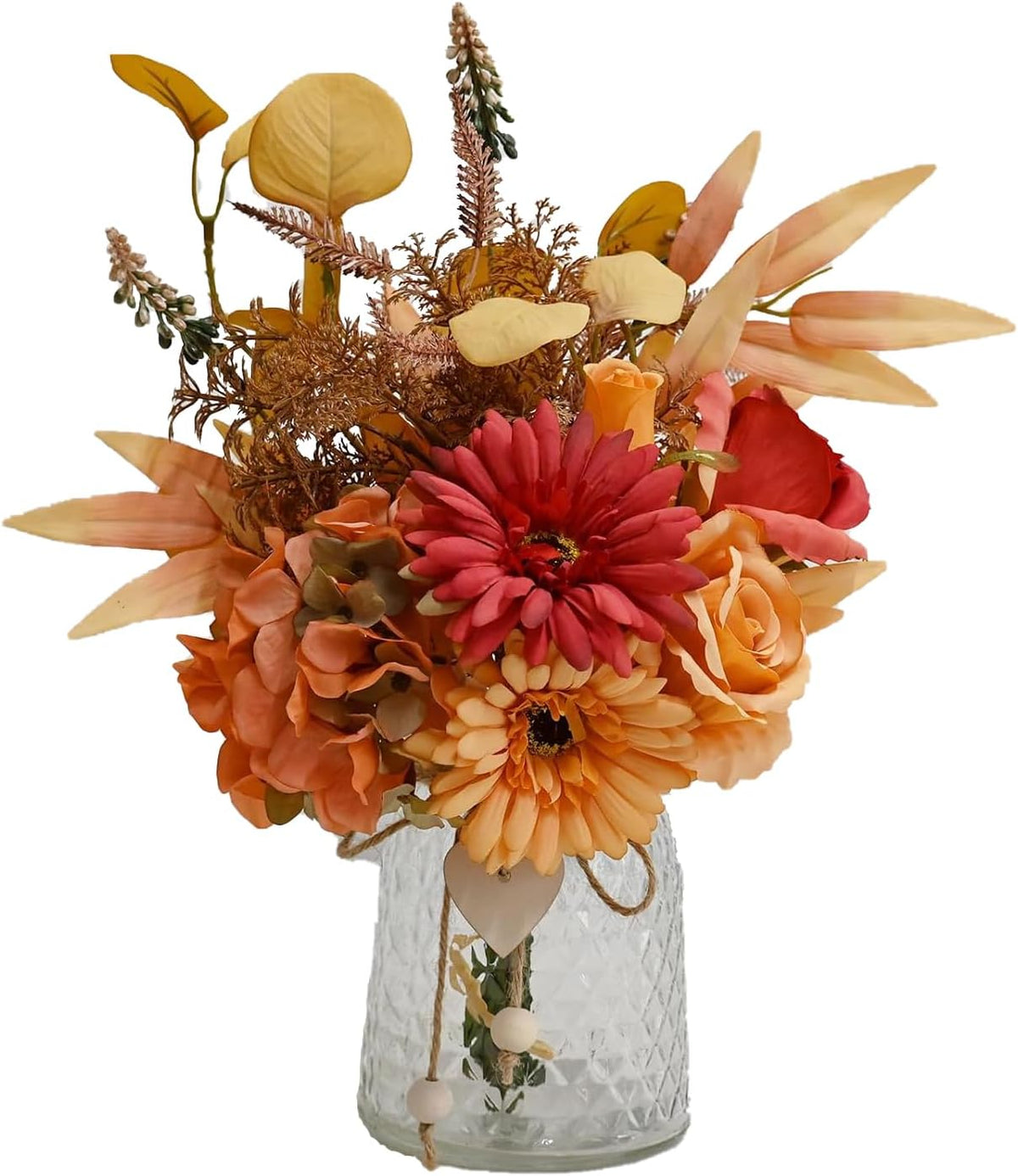 Artificial Hydrangea Flower Arrangements with Ceramic Vase for Home and Wedding Decor