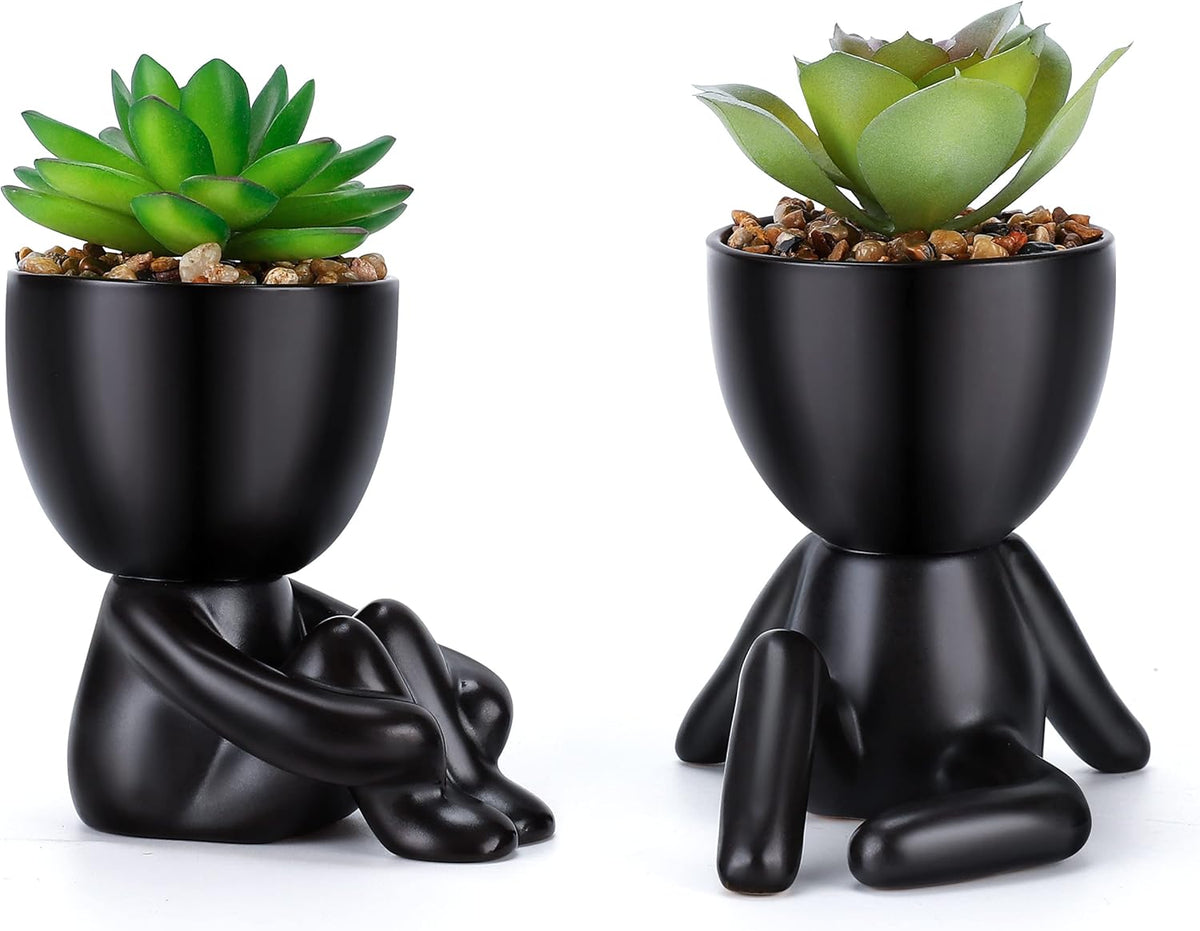 Fake Succulent, Mini Succulents Plants Artificial in White Modern Human Shaped Ceramic Pots Cute Desk Decor Pink Succulent for Office Decor for Women Girls, Desk Plant Cute Bathroom Decor 2PCS