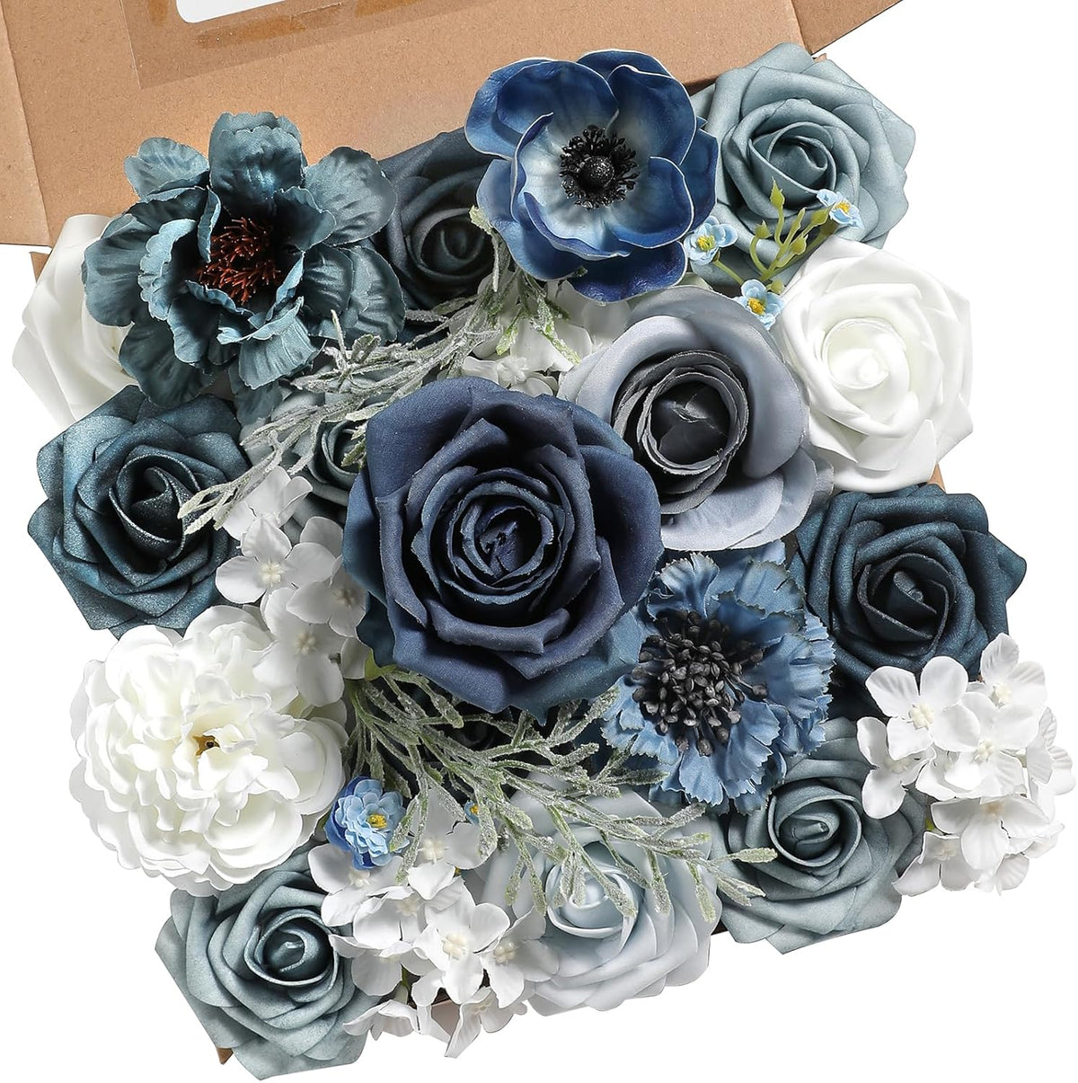Dusty Rose Artificial Flowers Set - Fake Roses, Peonies, Silk Flowers with Stems for DIY Wedding Bouquets, Floral Arrangement, Table Centerpieces, Baby Shower, Home Decor
