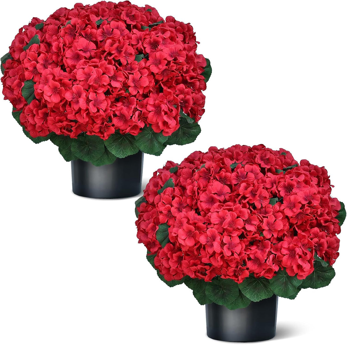 18" Artificial Geraniums Topiary - 2 Set for Front Porch Decor, Faux Silk Flowers Bushes UV Resistant Potted Plants for Outdoor Indoor Door Offices Garden Farmhouse Home Decor (Red)