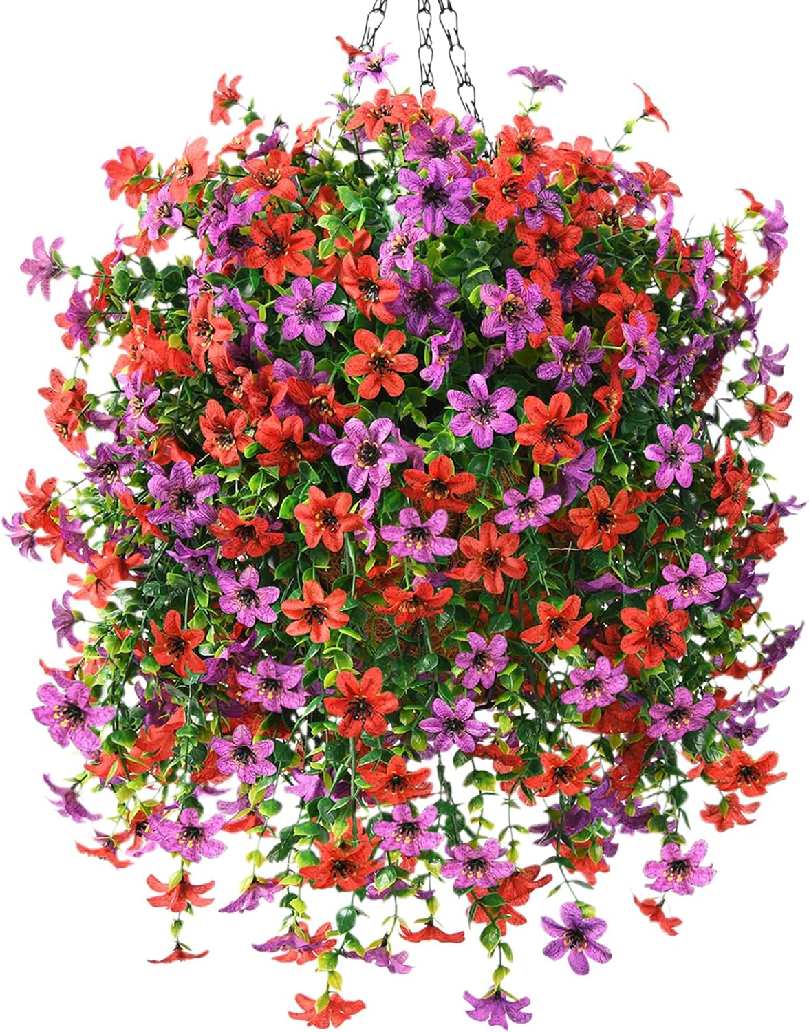 Artificial Hanging Flower Basket with UV Resistant Silk Daisies for Outdoor Decor