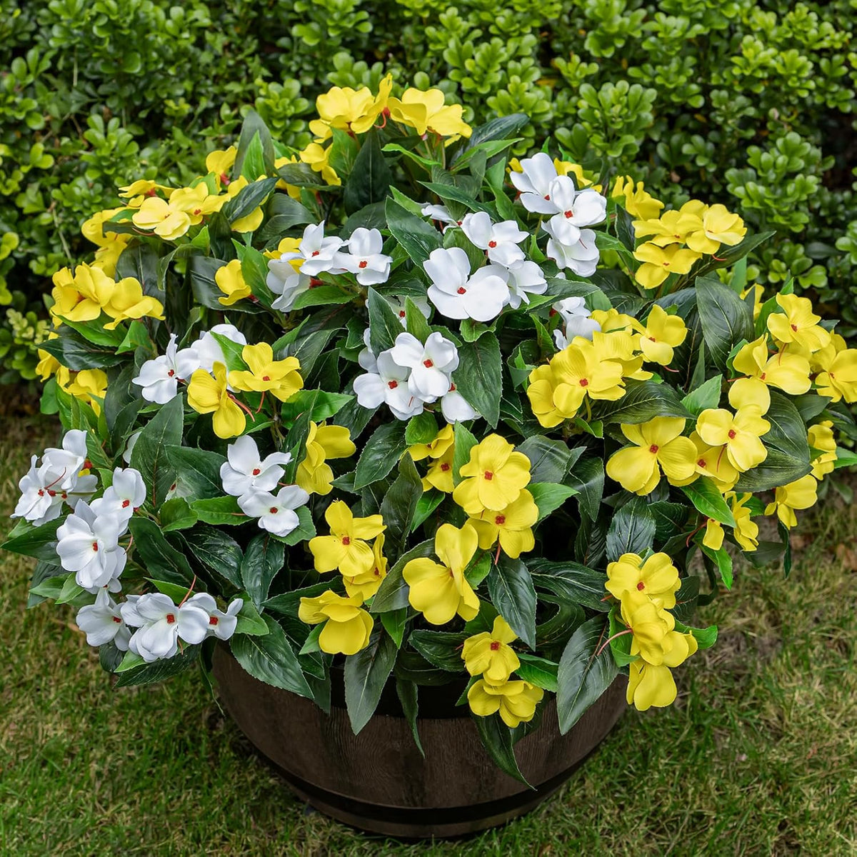Artificial Fake Flowers for Outdoor Décor 6 Bundles UV Resistant Fake Plants for Planter Faux Impatiens for Home Porch/Garden Stunning(Rose Red)