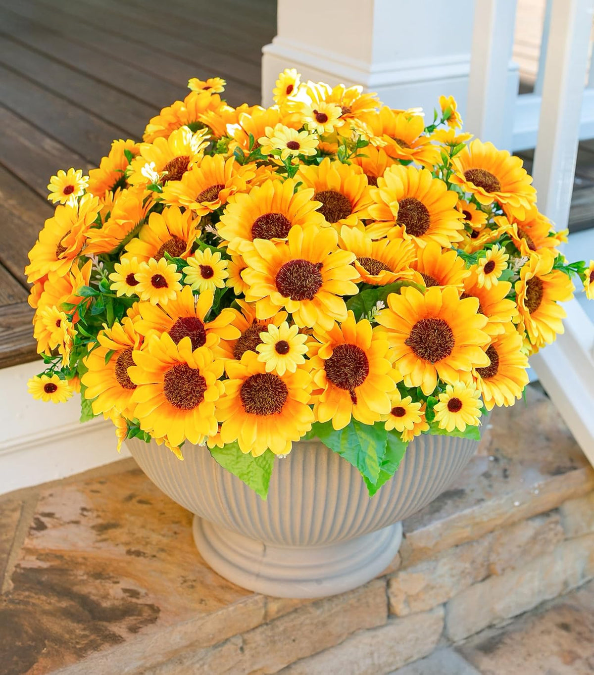 Daisy Artificial Flowers for Outdoors Decoration, 6 Bundles Fake Plants Flowers Bouquet Faux Flowers for Outdoor Planter Look Real UV Resistant Silk Flowers for Outside Front Door Porch Patio, Yellow