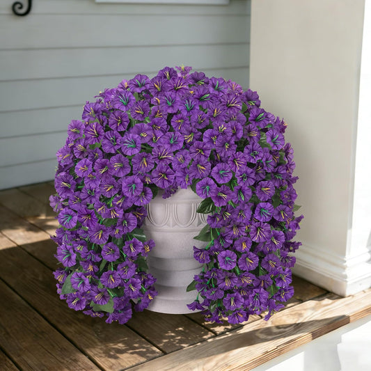 2 PCS Artificial Morning Glory Hanging Flowers, UV Resistant Silk Vines for Outdoor Porch Patio Decor