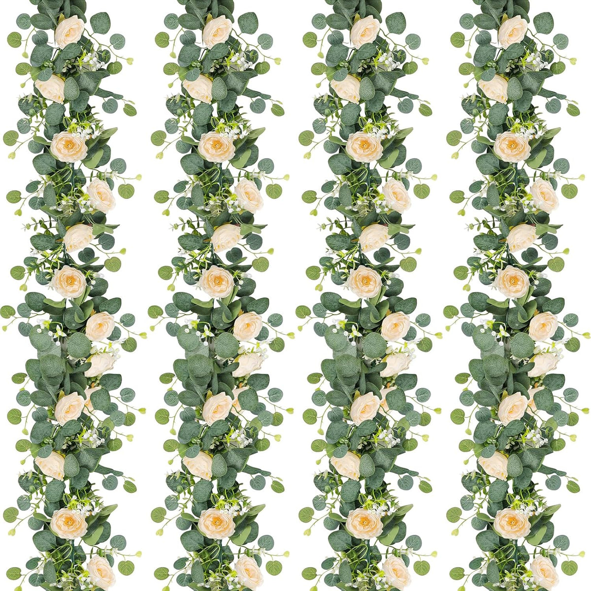 TOCHGREEN 2 Pack 13Ft Artificial Eucalyptus Flower Garland with Pink Roses, Fake Rose Flower Greenery Garland Floral Vines for Wedding Home Party Table Runner Decor (4PCS, Pink)