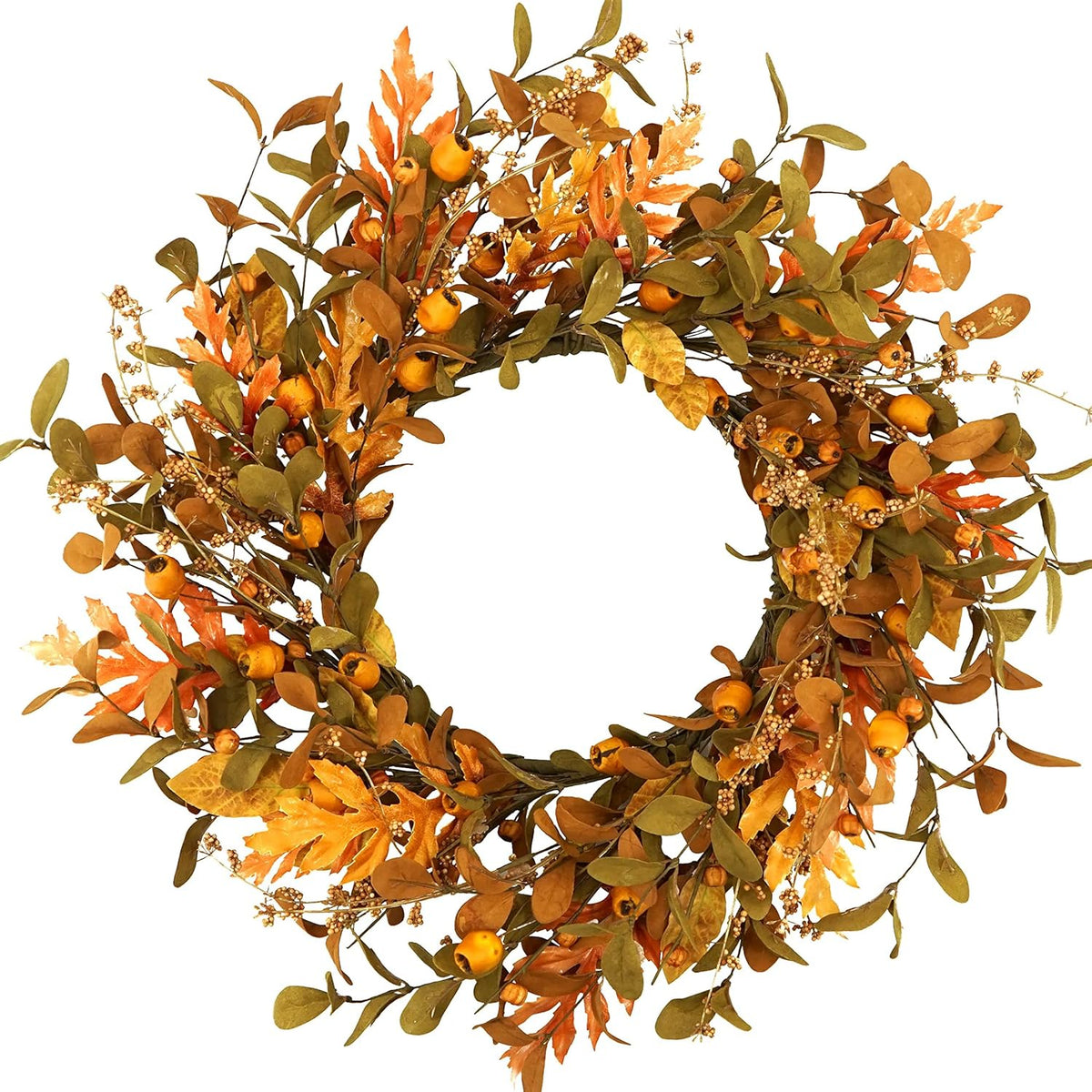 Artificial Spring Summer Wreath with Pansy Flowers, Flocked Lamb Ear Leaves, Eucalyptus Leaves, Fern Branches for Front Door Indoor Outdoor Farmhouse Wall Holiday Decor, White Gift Box Included
