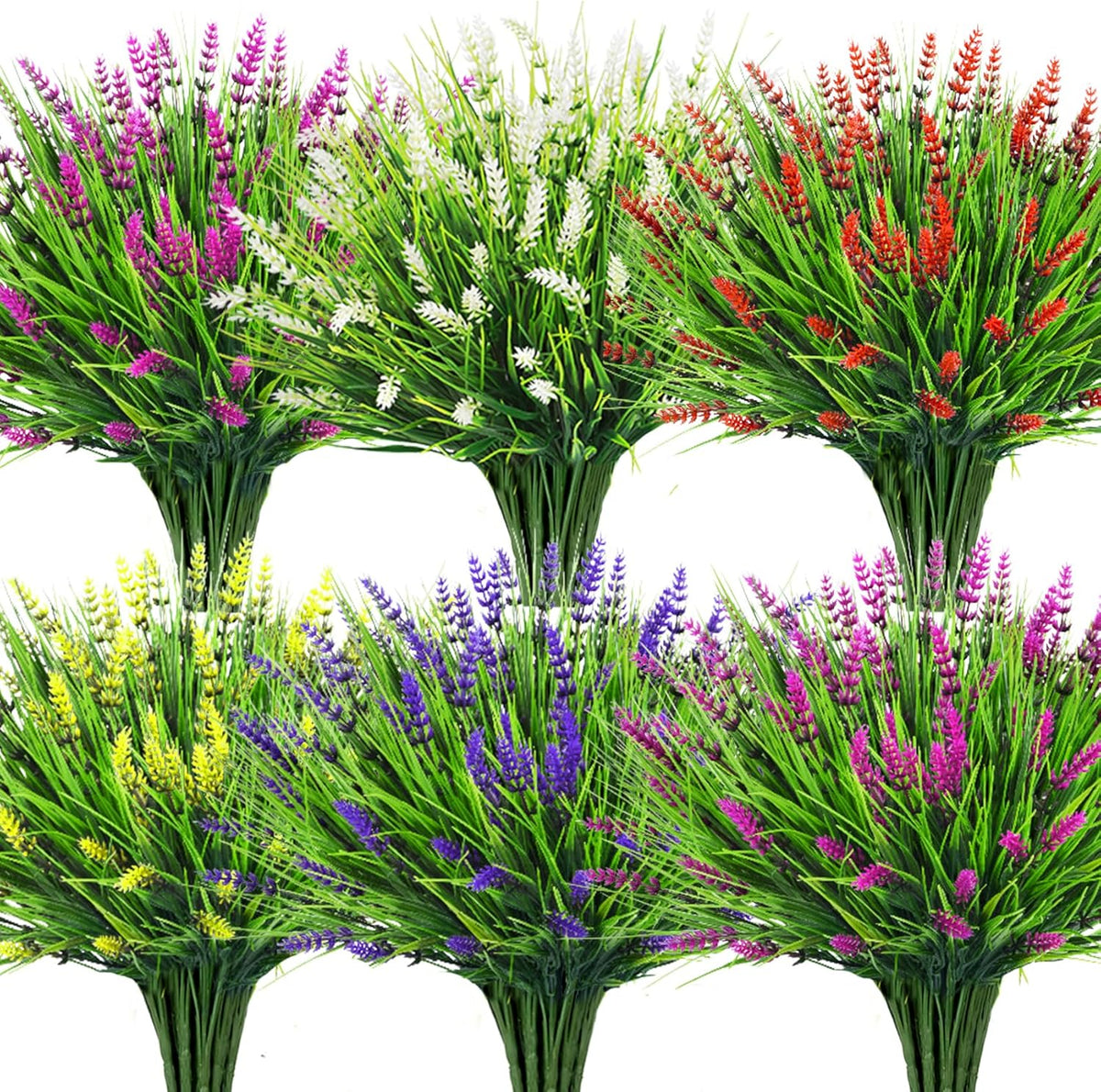 Bassion Artificial Flowers for Outdoors, 24 Bundles Fake Lavender Flowers UV Resistant Plastic Plants Faux Purple Monkey Grass for Home Porch Garden Window Box Indoor Outdoor Decorations