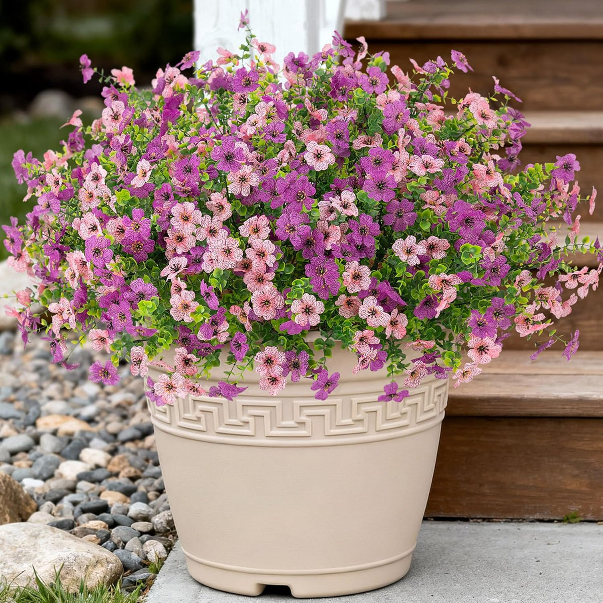 Artificial Fake Mums Flowers for Outdoor Spring Summer Decor, 12 Bundles Faux Silk Plants Daisy for Planter Pot Colorful UV Resistant Look Real for Front Door Porch Patio Outside Yard(Red Pink)