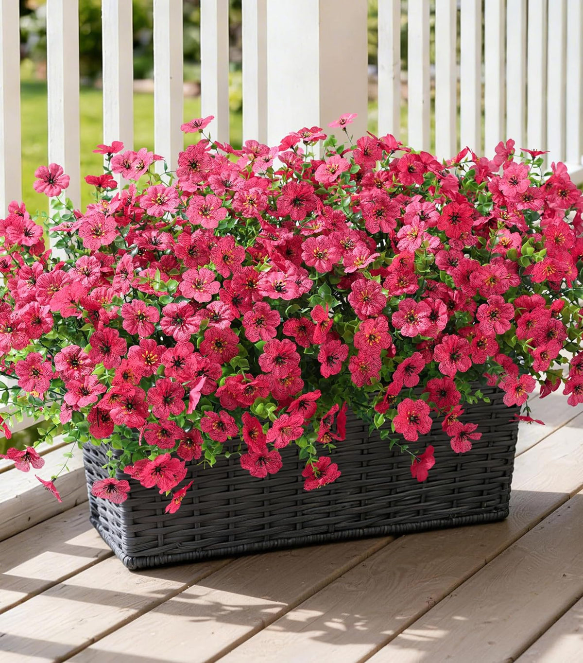 Ivydale Artificial Flowers for Outdoor 24 Bundles Fake Mums with Eucalyptus Leaves UV Resistant Silk Faux Daisy Flower Plant for Outside Home Porch Patio Window Box, 6 Color Mixed