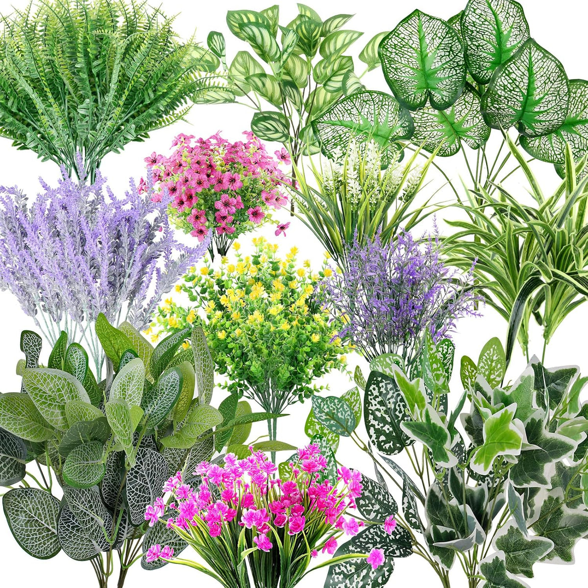 30 Bundles 12 Style Artificial Flowers for Outdoors Fake Silk Flowers UV Resistant Faux Plastic Plants for Spring Summer Garden Porch Window Box Table Vase Home Indoor Outdoor Hanging Decoration