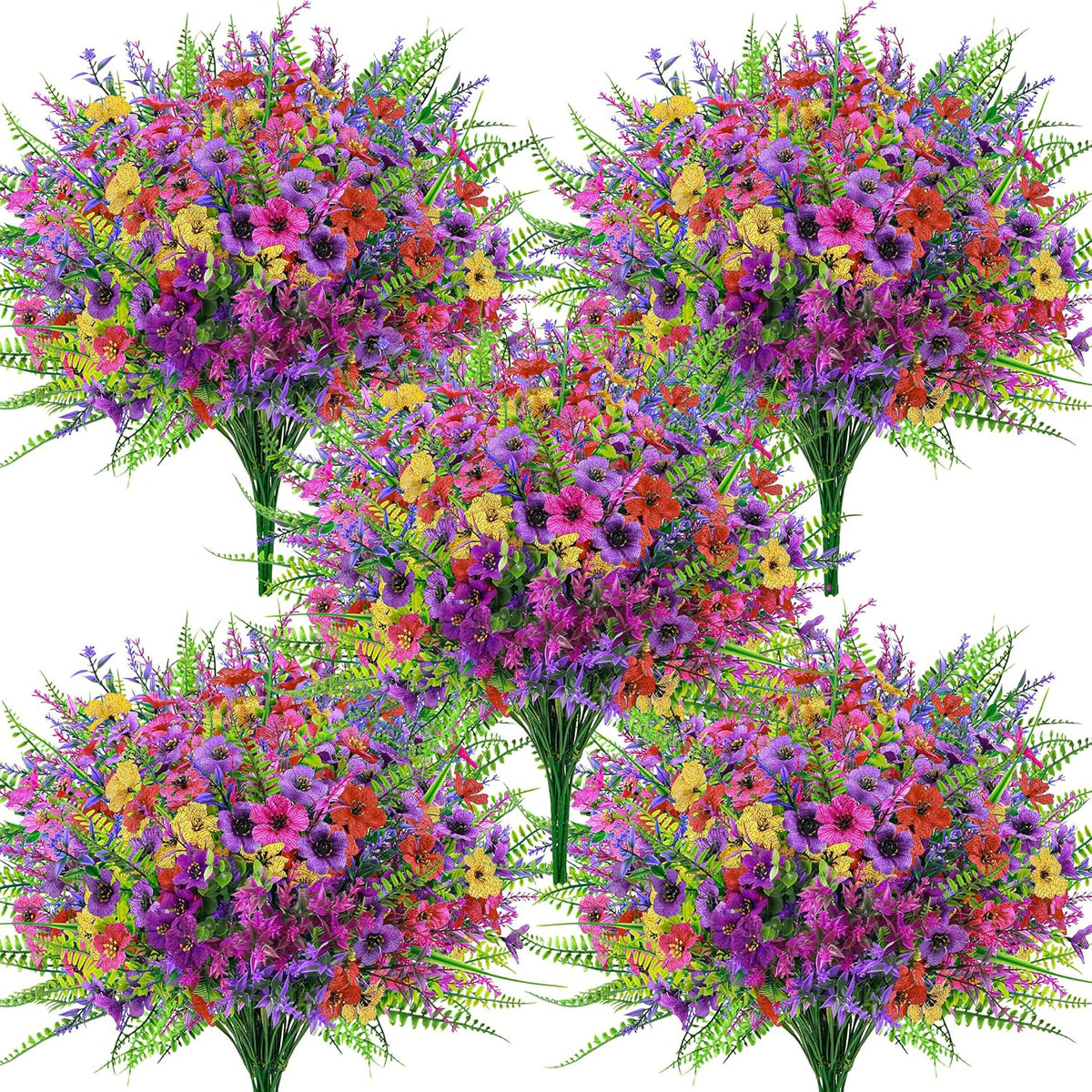 Der Rose 24 Bundles Artificial Flowers Bulk for Outdoors UV Resistant Fake Flowers Spring for Garden Patio Porch Farmhouse Home Window Box Decor(Colourful)