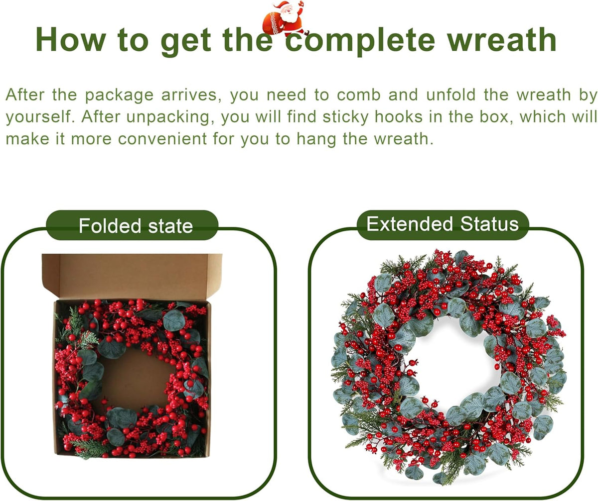 Refined Wreath Red Berries Eucalyptus Holiday Decor Collection