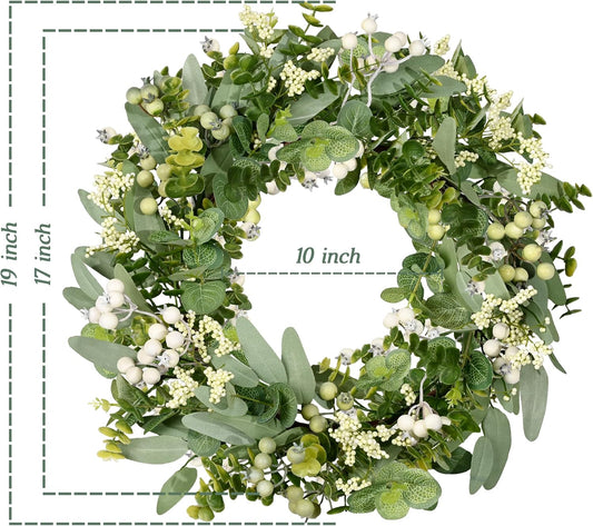 Vlorart Artificial Spring Summer Christmas Greenery Wreaths for Front Door Green Eucalyptus Leaf Wreath Decor Boxwood with Big Berries for Farmhouse Outside Year Round