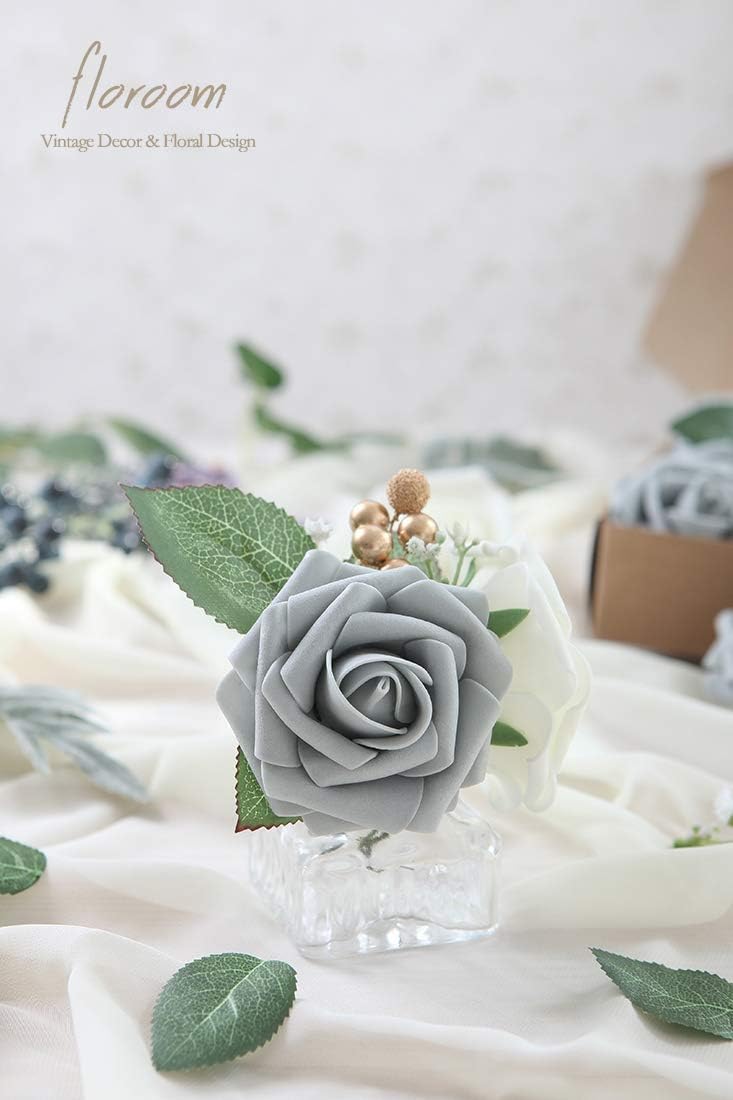 Lifelike Floroom Foam Roses Silver Home Decor Assortment
