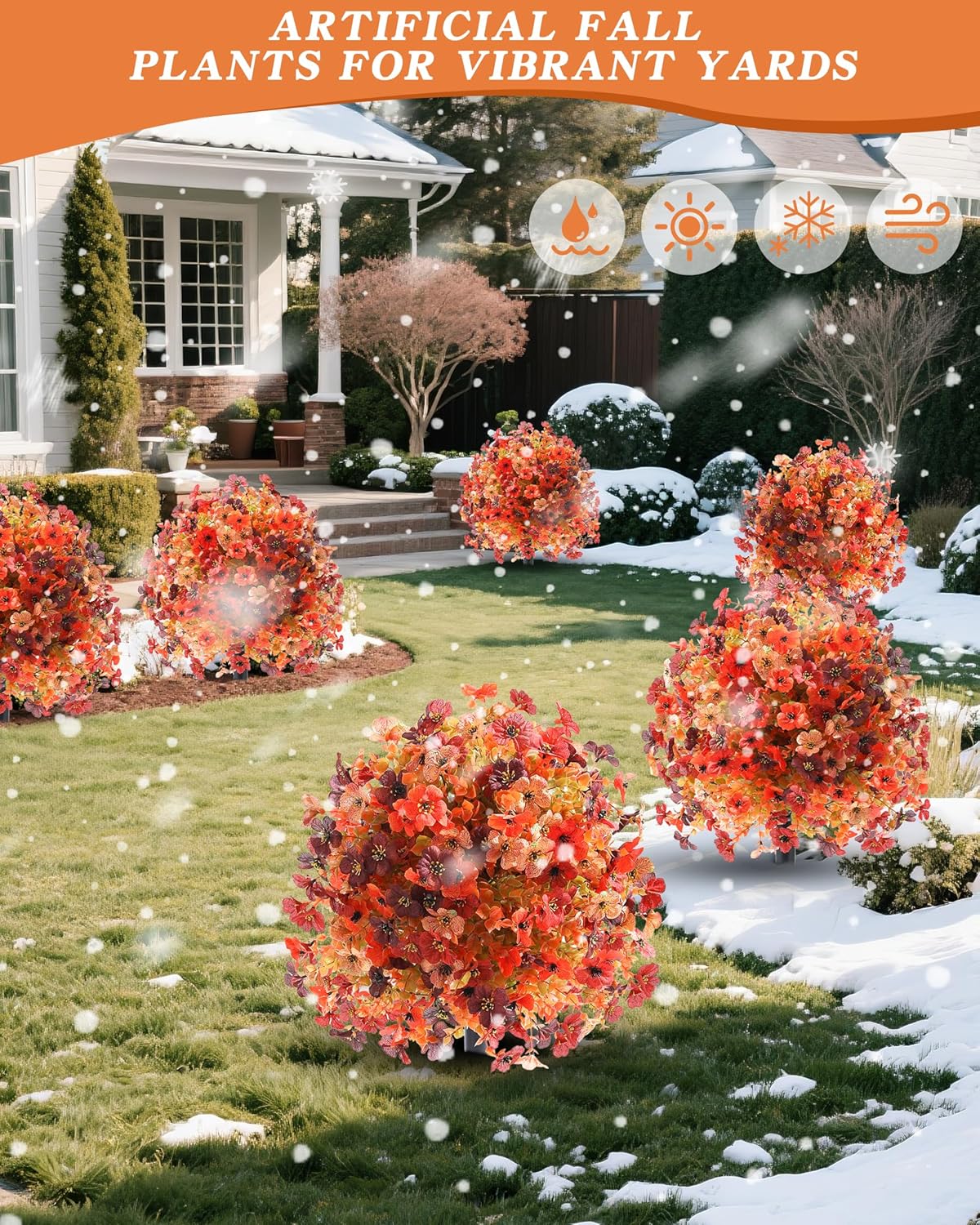 Artificial Mums Topiary Ball Tree With Flowers for Outdoors Fall Decor, Orange UV Resistant Fake Plants With Ground Spike Autumn Decorations for Home, Front Porch, Garden, Thanksgiving, Planters