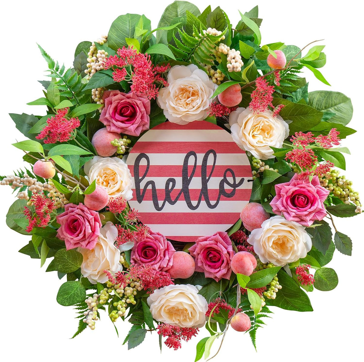 Spring Summer Wreaths for Front Door Outside, 24 Inch Peony & Rose Floral Summer Wreath with Pink Peach Farmhouse Door Decor, Spring Wreaths for Front Door, Spring Door Wreath for Front Door Outside