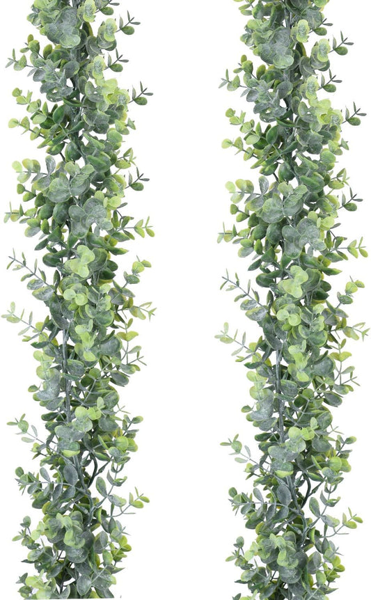 DearHouse Faux Eucalyptus Garland Plant, 2 Pack Artificial Vines Hanging Eucalyptus Leaves Greenery Garland for Wedding Backdrop Arch Wall Decor, 6 Feet/pcs UV Protected Indoor Outdoor