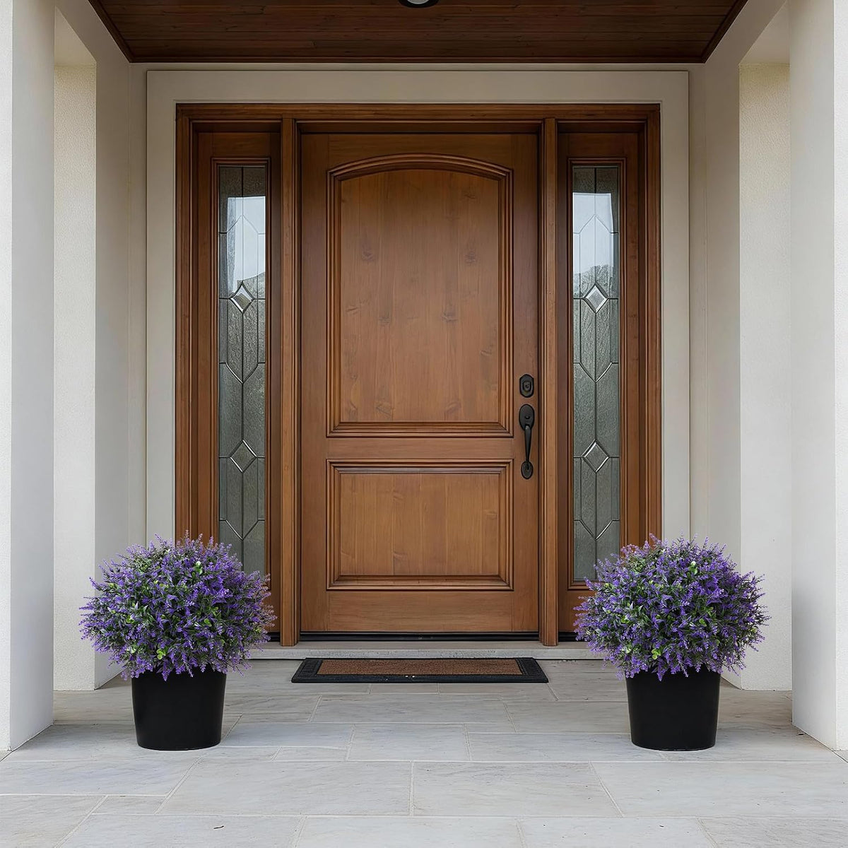 Set of 2 Artificial Eucalyptus Leaf & Lavender Topiary Trees for Front Door - UV Protection Faux Topiary Trees Fake Greenery Plant with Black Flowerpot for Farmhouse, Home, Outdoor Decor