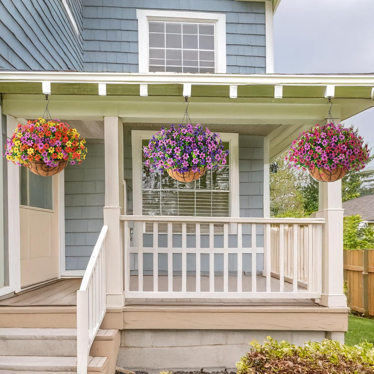 Artificial Flowers Hanging Basket for Outdoor Decoration, 12 Bundles UV Resistant Faux Silk Plants