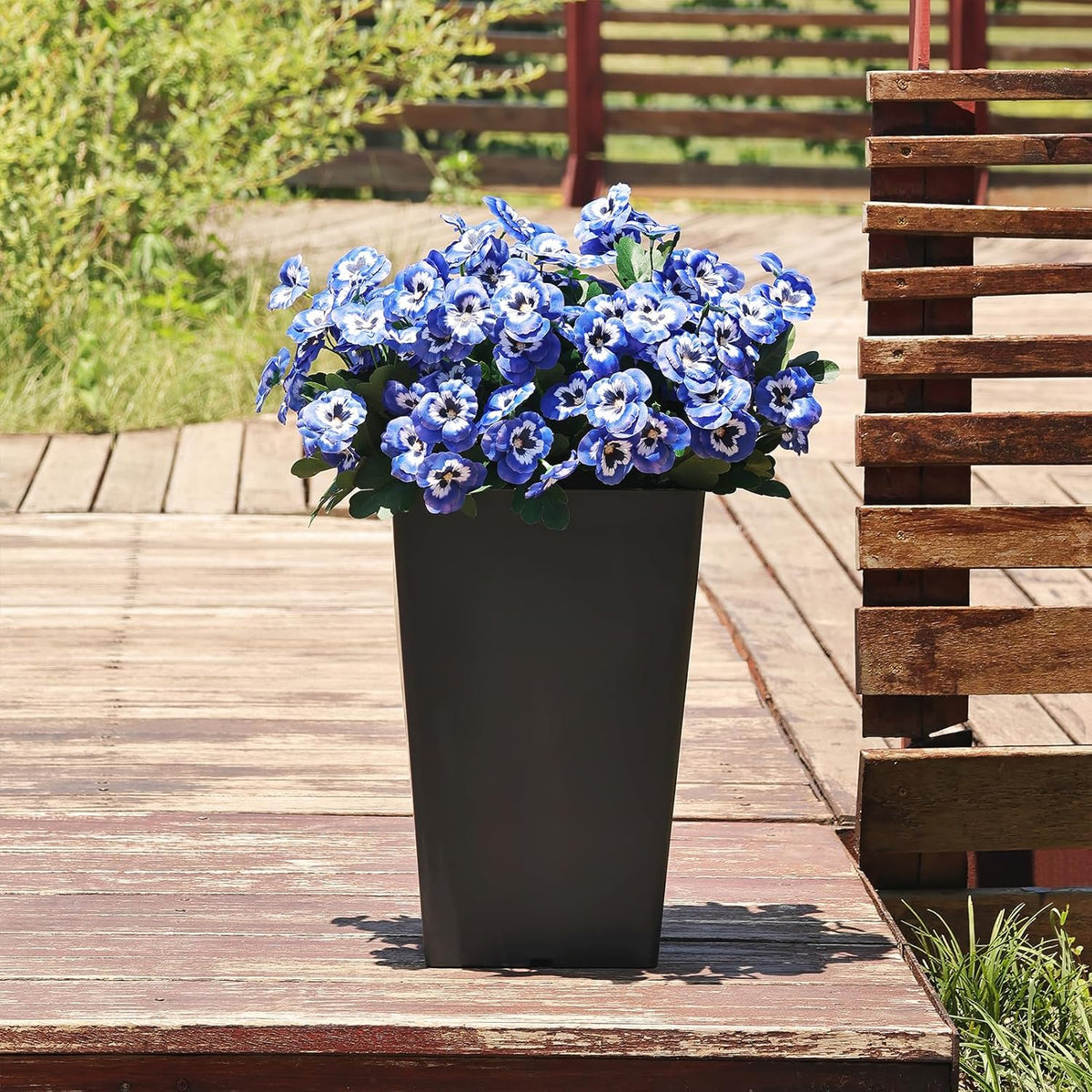 QIANYUN Artificial Flowers Outdoor-11.8in Pansies UV Resistant Plastic Flower in Bulk Fake Outdoor Plants (3, Blue Pansy)