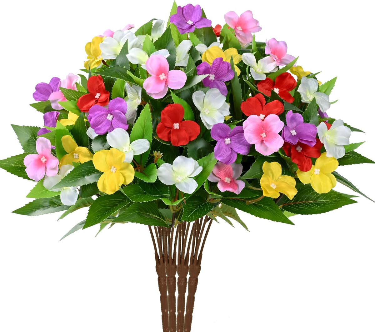 Waipfaru 5 Pcs Artificial Flowers for Outdoors, UV Resistant Faux Flowers for Outdoor Planters, Silk Impatiens Bouquet Mix Color Spring Artificial Plants for Garden Porch Patio Balcony Yard