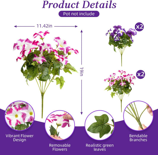 FULLMUSIC Spring Artificial Flowers for Outdoors, UV Resistant Fake Morning Glory, Look Real Faux Silk Plants for Front Door Garden Porch Planter