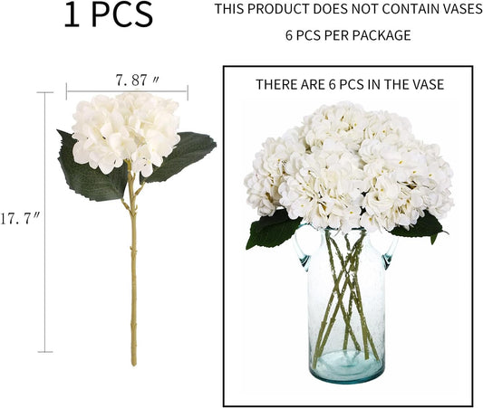 6 Pcs White Hydrangea Artificial Flowers Silk Fake Hydrangeas with Stems for Wedding and Home Decor