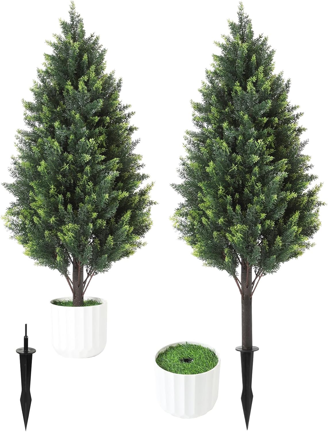 3FT Artificial Cedar Topiary Trees Set of 2 Detachable Planter & Spike, UV Resistant Faux Plants Outdoor and Indoor, Realistic Fake Bushes Pine Tree for Front Porch Decor