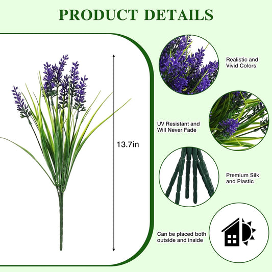 Outdoor Artificial Flowers UV Resistant 12 Pcs Fake Monkey Grass with Flowers Faux Plants for Garden Porch Window Patio Planter Pathway