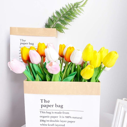 24 Pcs Multicolor Artificial Tulips Flowers Fake Faux PU Tulip Bouquet Real Touch Flower Arrangement for Home Room Office Party Wedding Decoration Excellent Gift Idea for Mothers Day