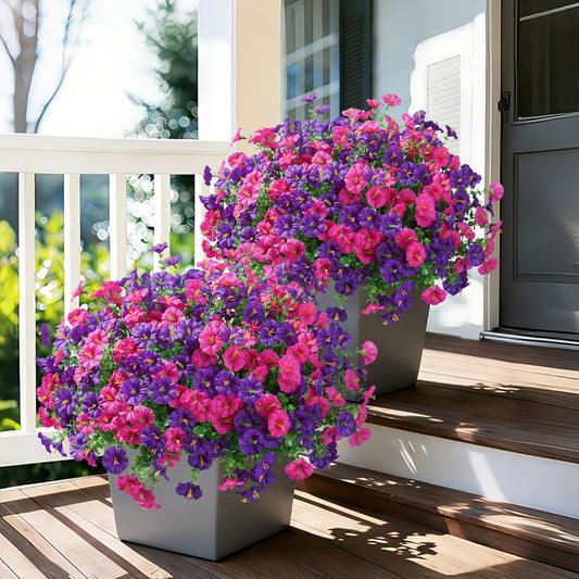 Ivydale 24 Bundles Artificial Flowers for Outdoors Spring Summer Porch Decor, Faux Petunias Plants Outdoor Fake Realistic UV Resistant Silk Flowers for Outside Planters Patio Window Garden Yard Home