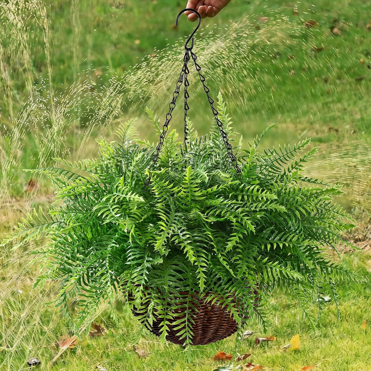 Waipfaru Fake Hanging Fern Plants Outdoor - 2 Pack UV Resistant Artificial Outdoor Hanging Plants, Realistic Faux Greenery Fern for Patio Front Porch Garden Home Decor