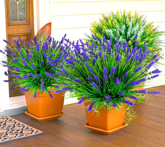 Artificial Plants Outdoor, 20 Pcs Fake Flowers UV Resistant Outdoor Artificial Lavender Flowers, Plastic Faux Plants for Porch Garden Planter Yard Window Box