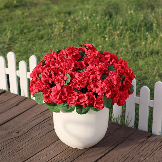 18" Artificial Geraniums Topiary - 2 Set for Front Porch Decor, Faux Silk Flowers Bushes UV Resistant Potted Plants for Outdoor Indoor Door Offices Garden Farmhouse Home Decor (Red)