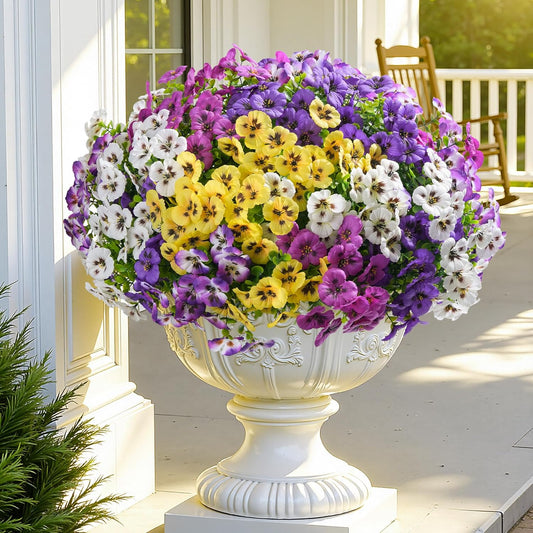 Ivydale 20PCS Artificial Fake Pansy Flowers for Outdoor Spring Decor, Faux Silk Mixed Color Pansies UV Resistant Plants for Front Door Porch Yard Patio Window Box Home Decor