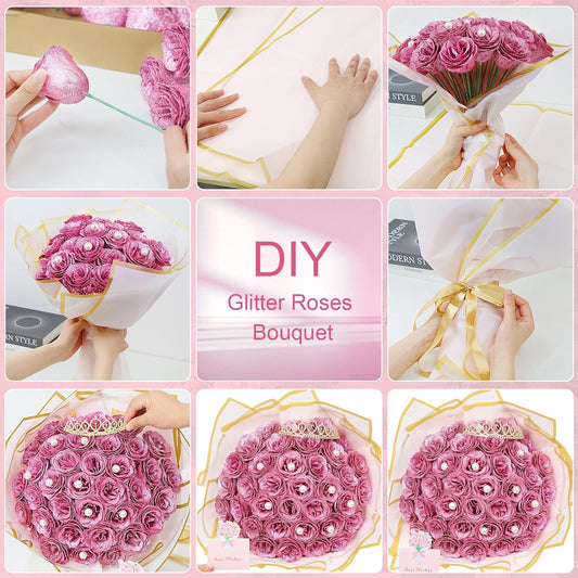Decorative Diy Glitter Rose Bouquet Home Decor Assortment