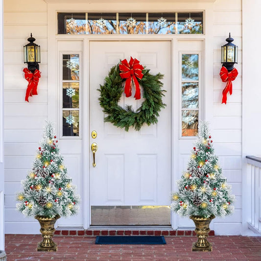 Rustic Prelit Flocked Christmas Style Holiday Decor Set