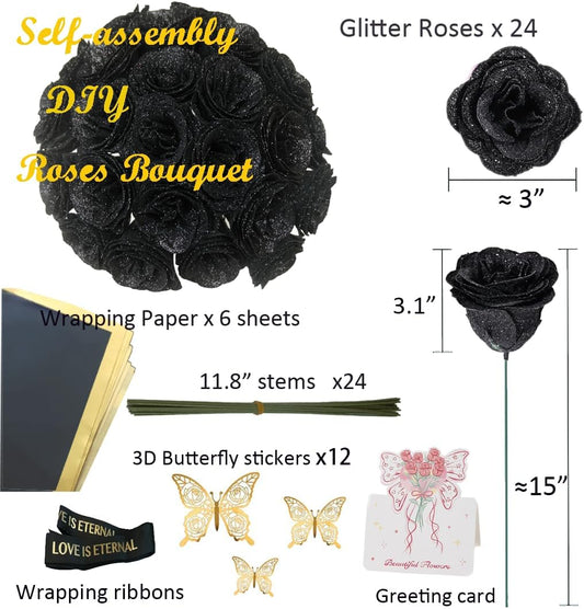 Festive Diy Black Glitter Rose Home Decor Arrangement