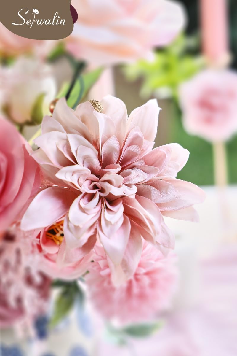 Serwalin Pink Artificial Flowers Peonies, Fake Silk Flowers Wedding Bouquet Bridal Centerpieces Flowers for Decoration, Cake Flower Home Decor