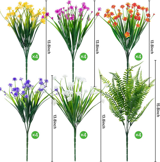 Colorful Artificial Flowers Ferns UV Resistant Garden Decor
