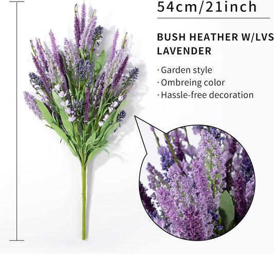 Artificial Bush Heather Lavender Flowers, Fake Foxtail Grass with Seeds, Faux Spring Botanical Greenery Plant Bouquets for Home and Wedding DIY Decorations