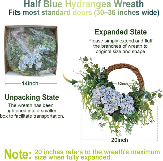 Modern Blue Hydrangea Half Wreath Home Decor Display