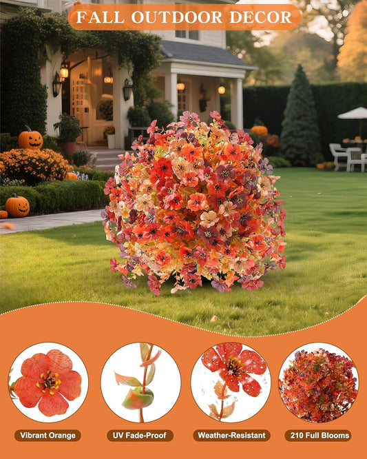 Artificial Mums Topiary Ball Tree With Flowers for Outdoors Fall Decor, Orange UV Resistant Fake Plants With Ground Spike Autumn Decorations for Home, Front Porch, Garden, Thanksgiving, Planters