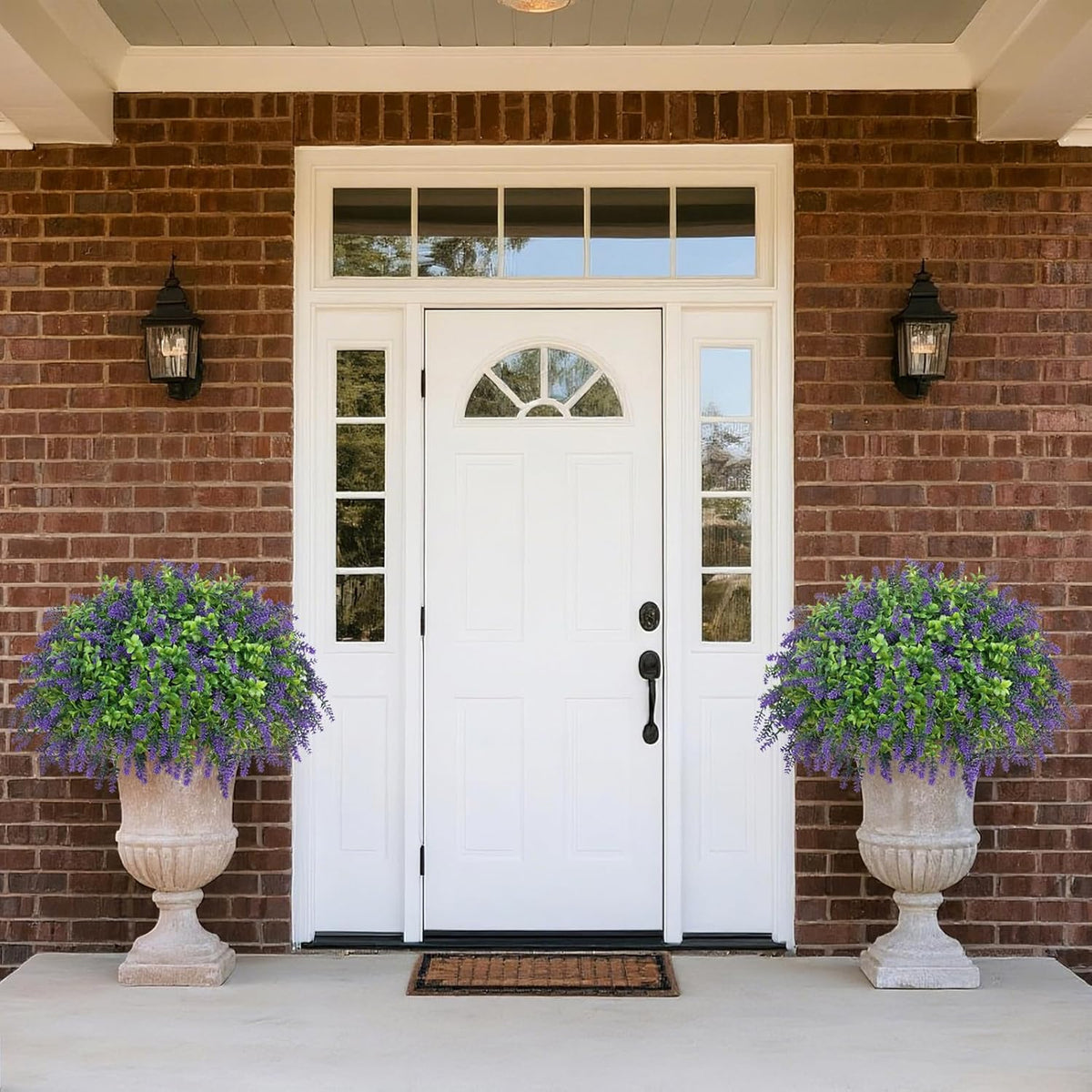 Artificial Boxwood Topiary Ball with Lavender - Set of 2 for Front Porch Decoration, Fake Bushes Potted Plants Faux Greenery Tree UV Resistant for Outdoor Indoor Garden Farmhouse Home Decor (Purple)