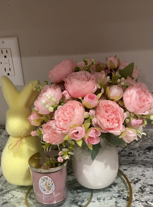 Artificial Peonies Silk Flowers, 4 Bundles Faux Peony Bouquet for Farmhouse Home Decor, Light Pink