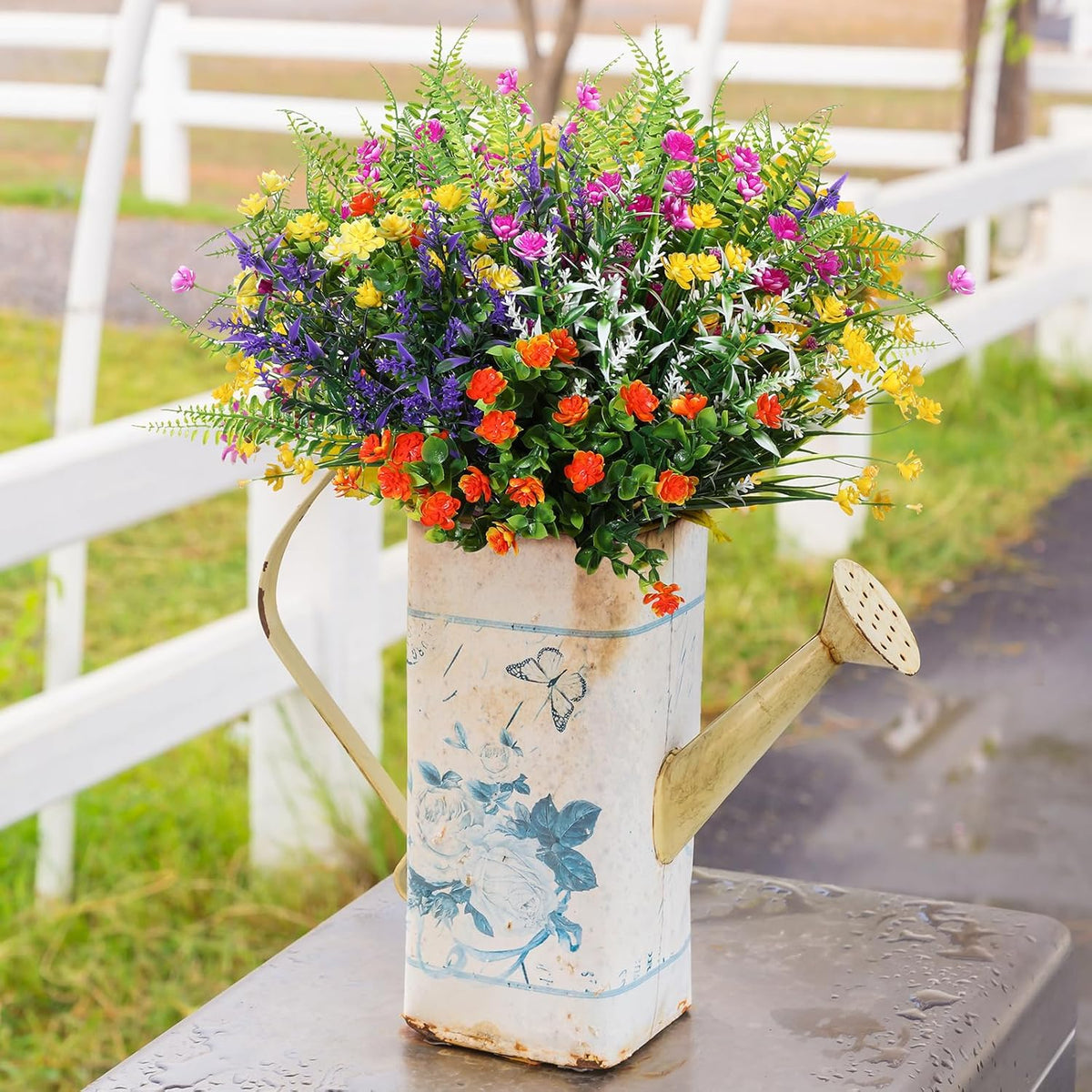 Zeyune 42 Bundles Artificial Flowers Fake UV Resistant for Outdoor Plastic Greenery Shrubs Plants No Fade Faux Flower for Garden Porch Patio Window Box Decor Wedding Hanging Indoor