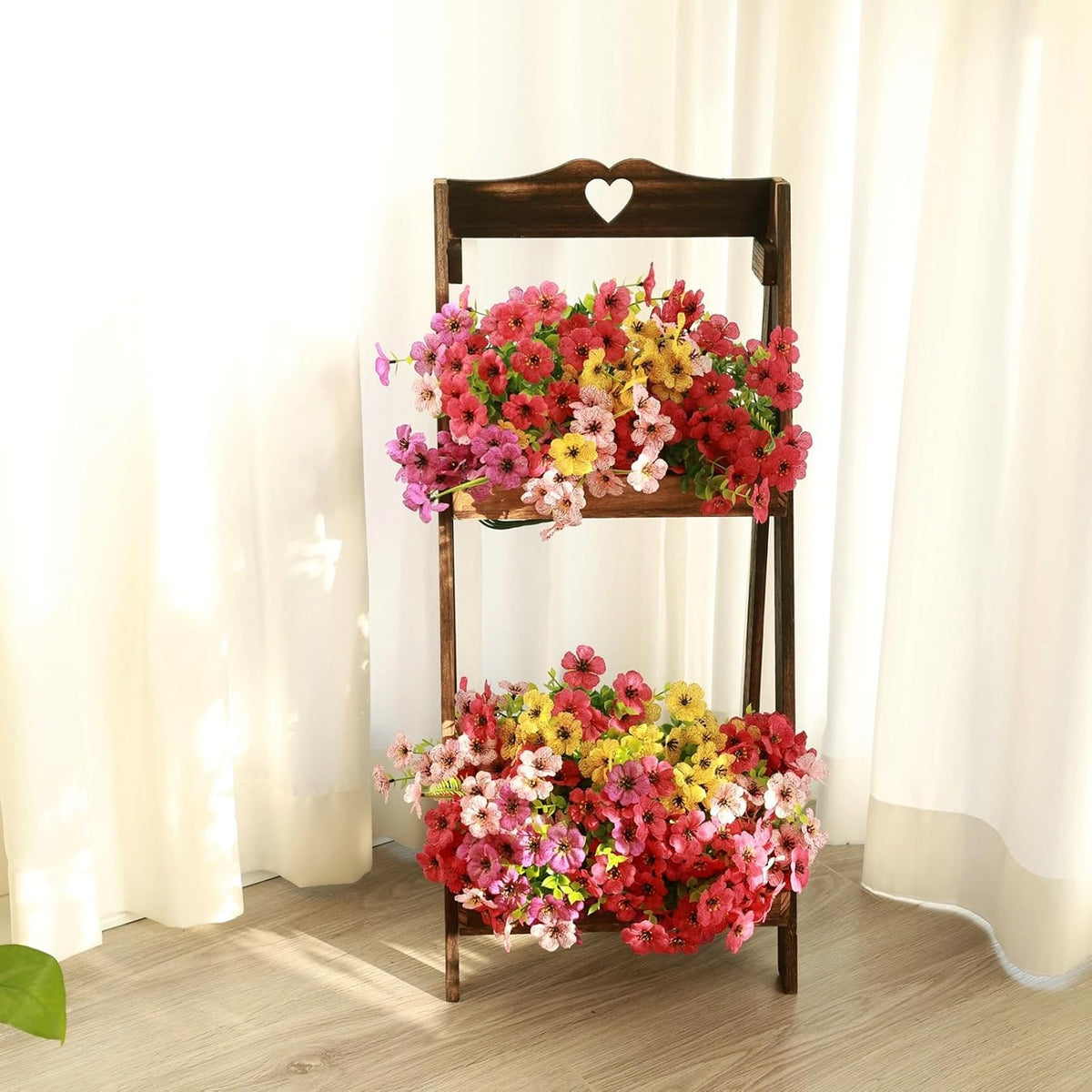 Artificial Flowers For Outdoors, 24 Bundles UV Resistant Fake Outdoor Flowers Faux Artificial Flower Plastic Plants for Outside Garden Porch Window Pot Spring Summer Home Decor (Multi Color-B, 24)